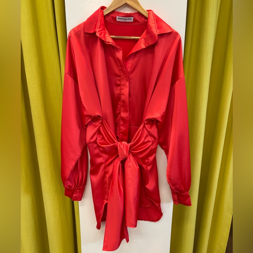 Nonchalant Red Draped Tie Front Cocktail Dress